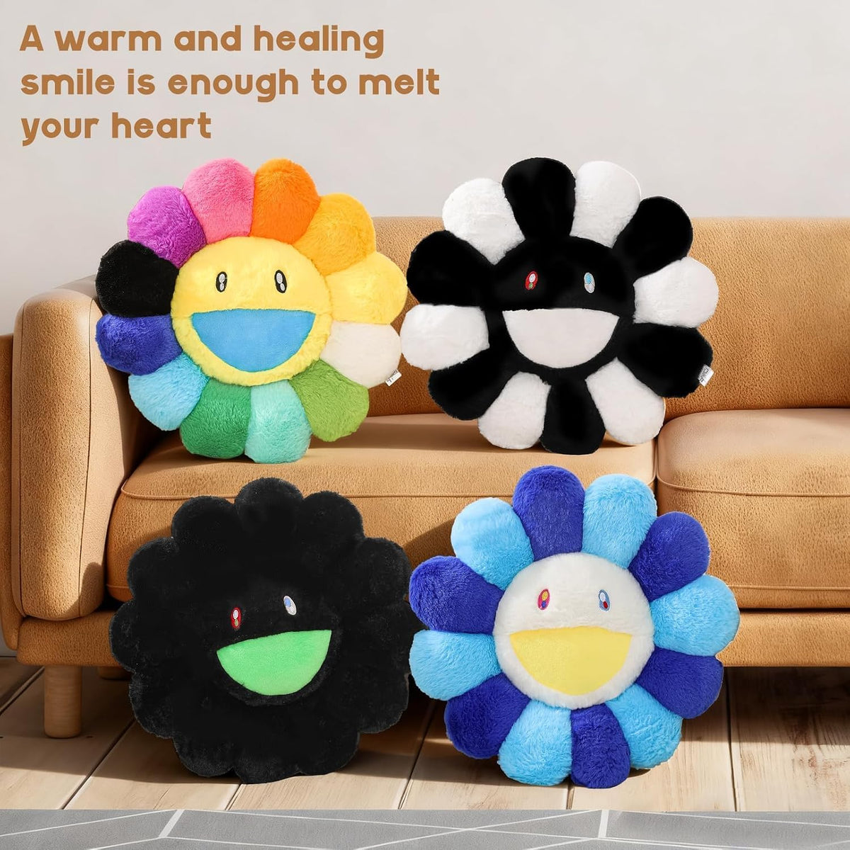 Flower Pillow, Cute Smiley Face Flower Shaped Throw Pillows 15.7In