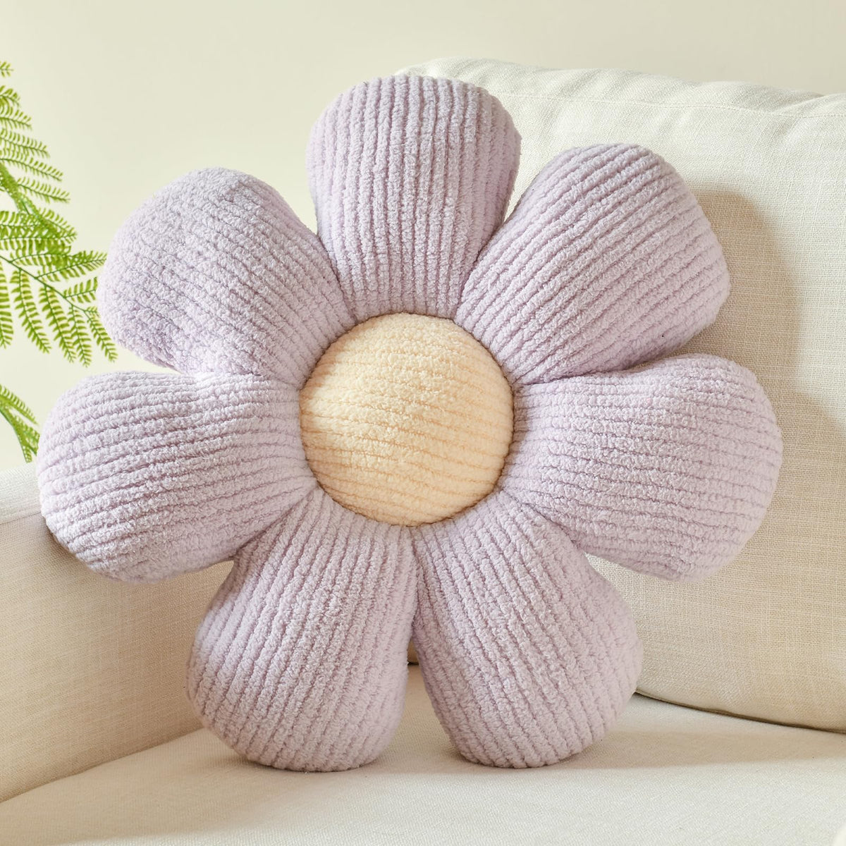 Flower Shaped Pillow, Daisy Decorative Throw Seat Cushion, 14.9" Ivory