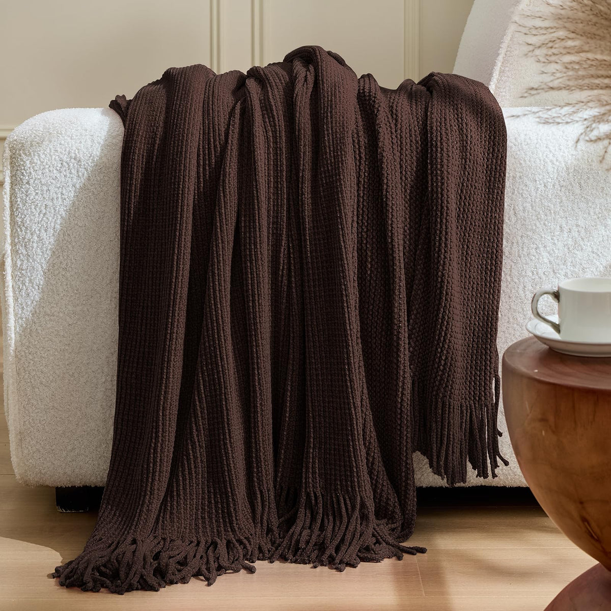 inhand Off White Knitted Throw Blanket for Couch and Bed, 50"x60"