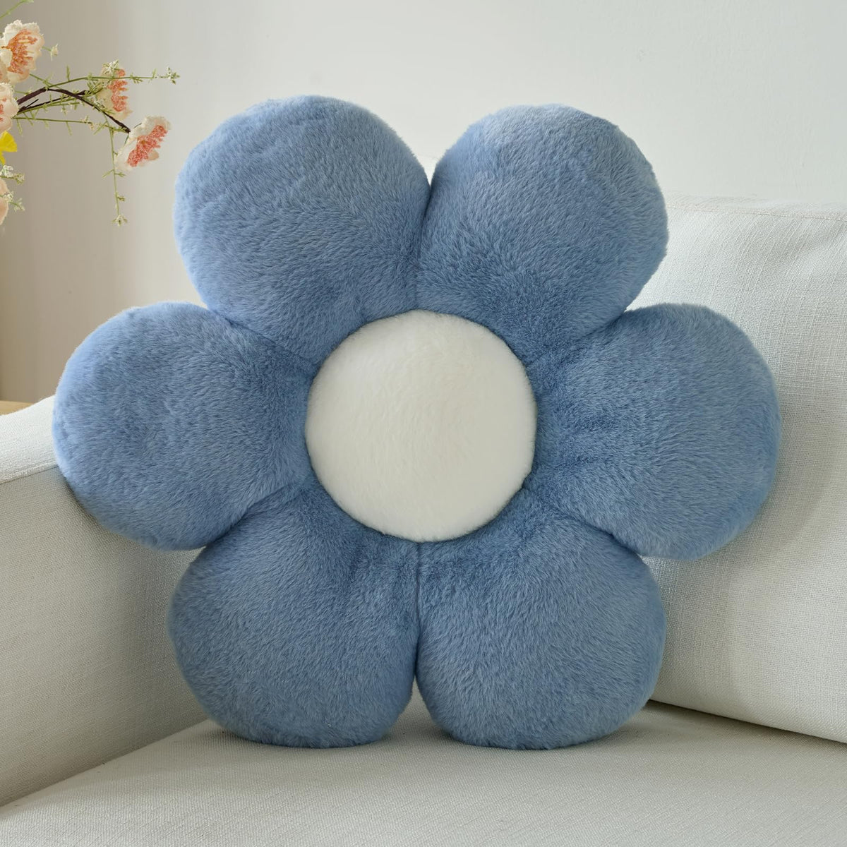 Flower Daisy Pillow, 14.9" Cute Decorative Throw for Couch Bed, White