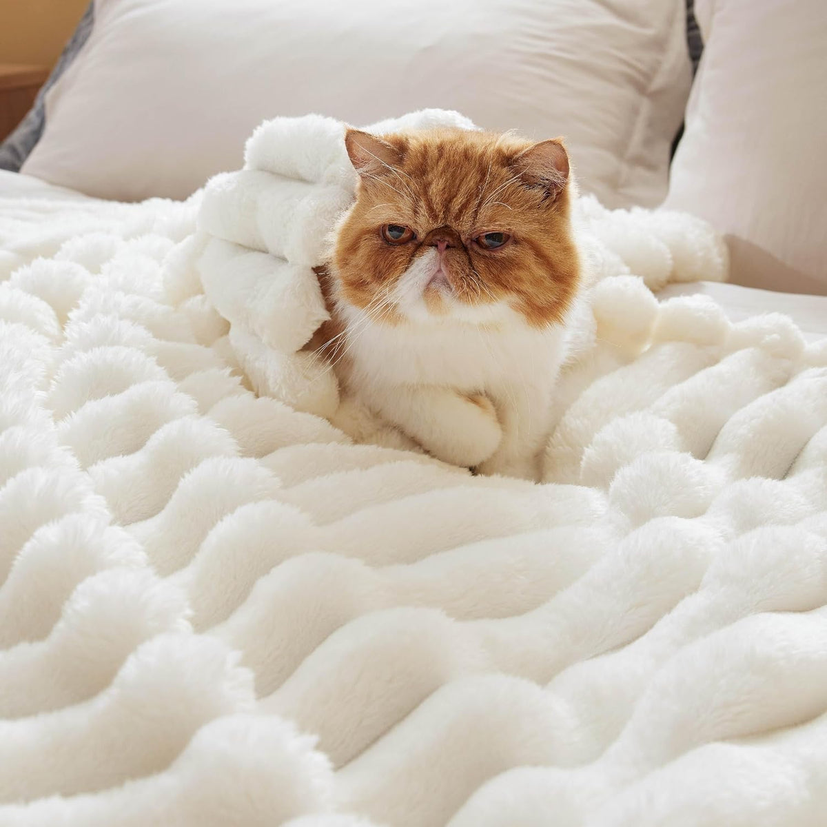 Bedsure Soft Cozy Fluffy Comfort Throw Blanket for Bed, White, 50"x60"