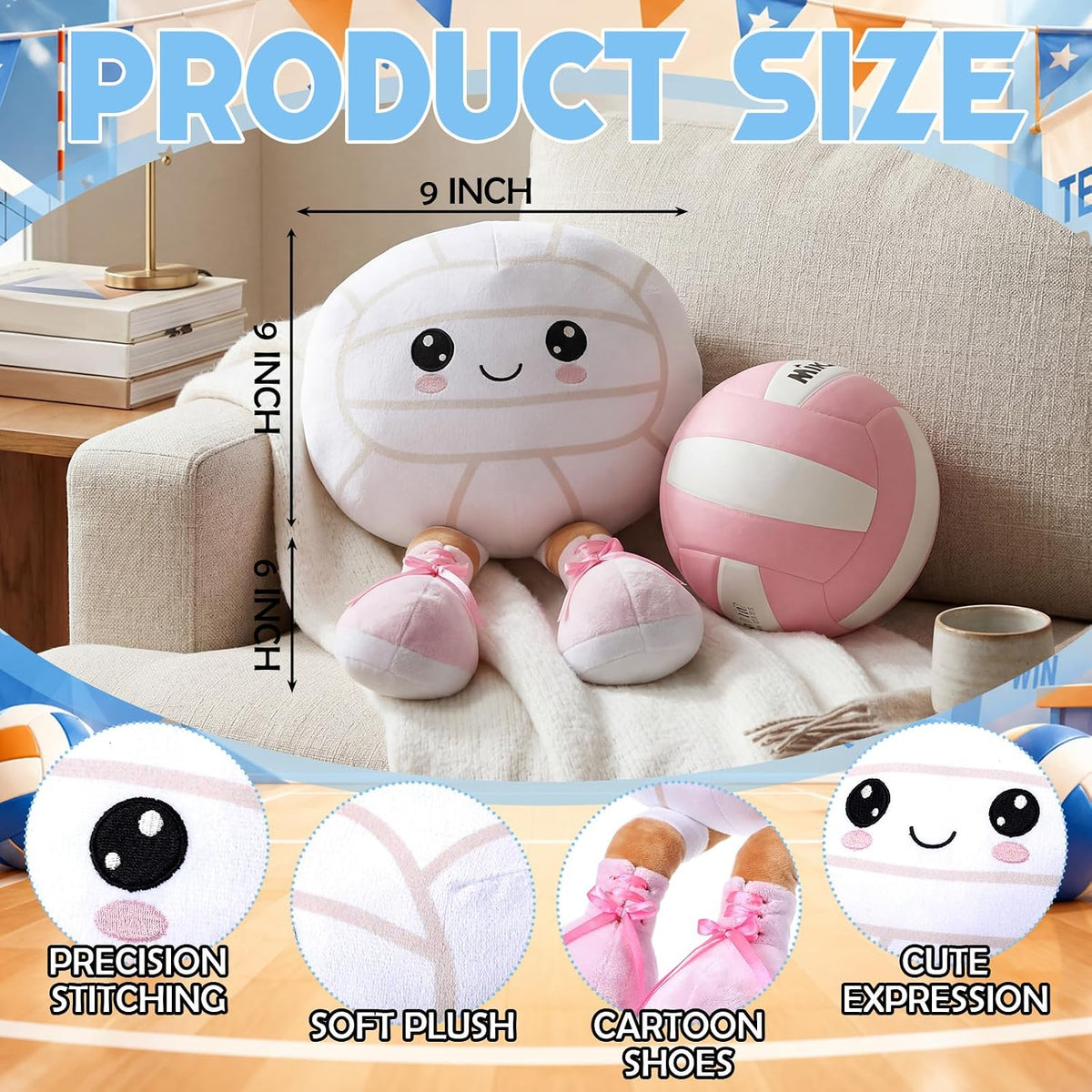 Qunclay Cute Volleyball Plush Pillow Volleyball Gift for Girls