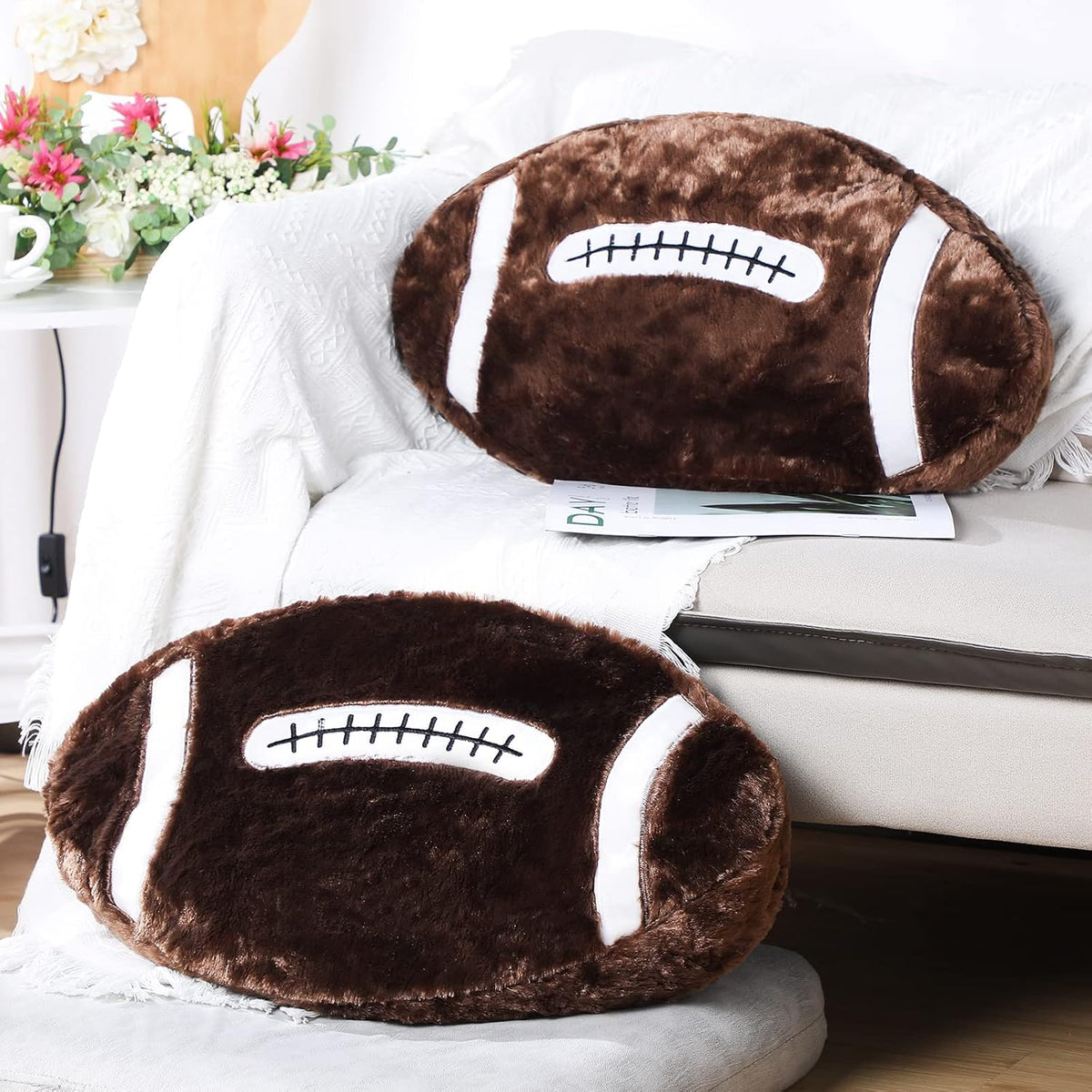 Jetec 2 Pcs Football Plush Pillow Toy 14" Fluffy Football Room Decor
