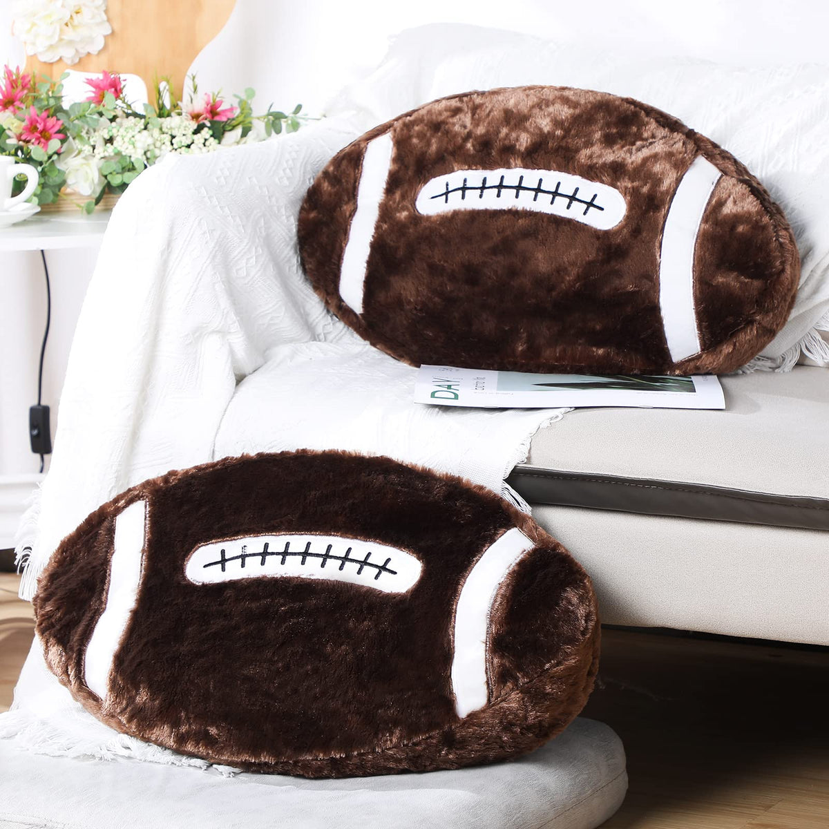 Jetec 2 Pcs Football Plush Pillow Toy 14" Fluffy Football Room Decor