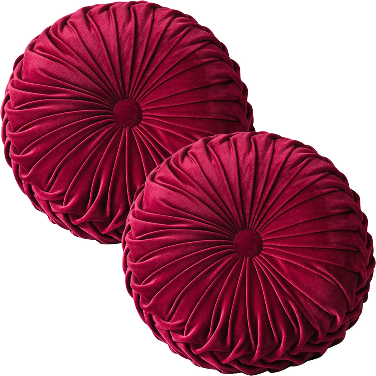 HLOVME Round Velvet Pillow for Couch Small Handmade Decorative Throw Pillow for Bed Bedroom 13.7” Wine Red