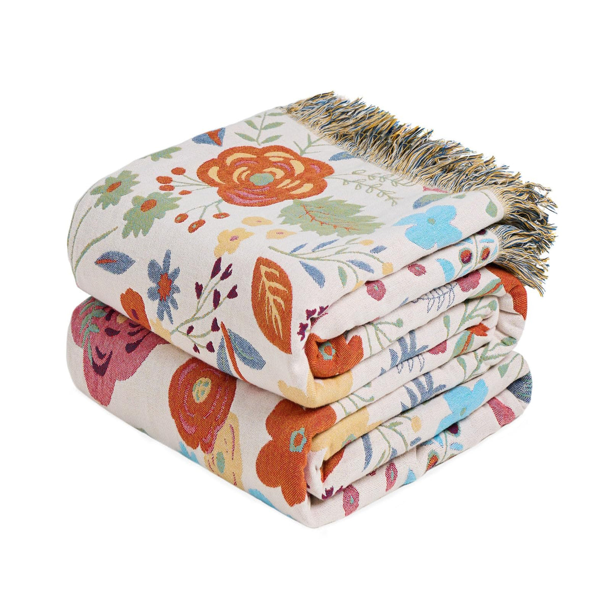 MSGKV Boho Throw Blanket 50"x60" Cotton Throw for Couch Sofa, Floral Quilt