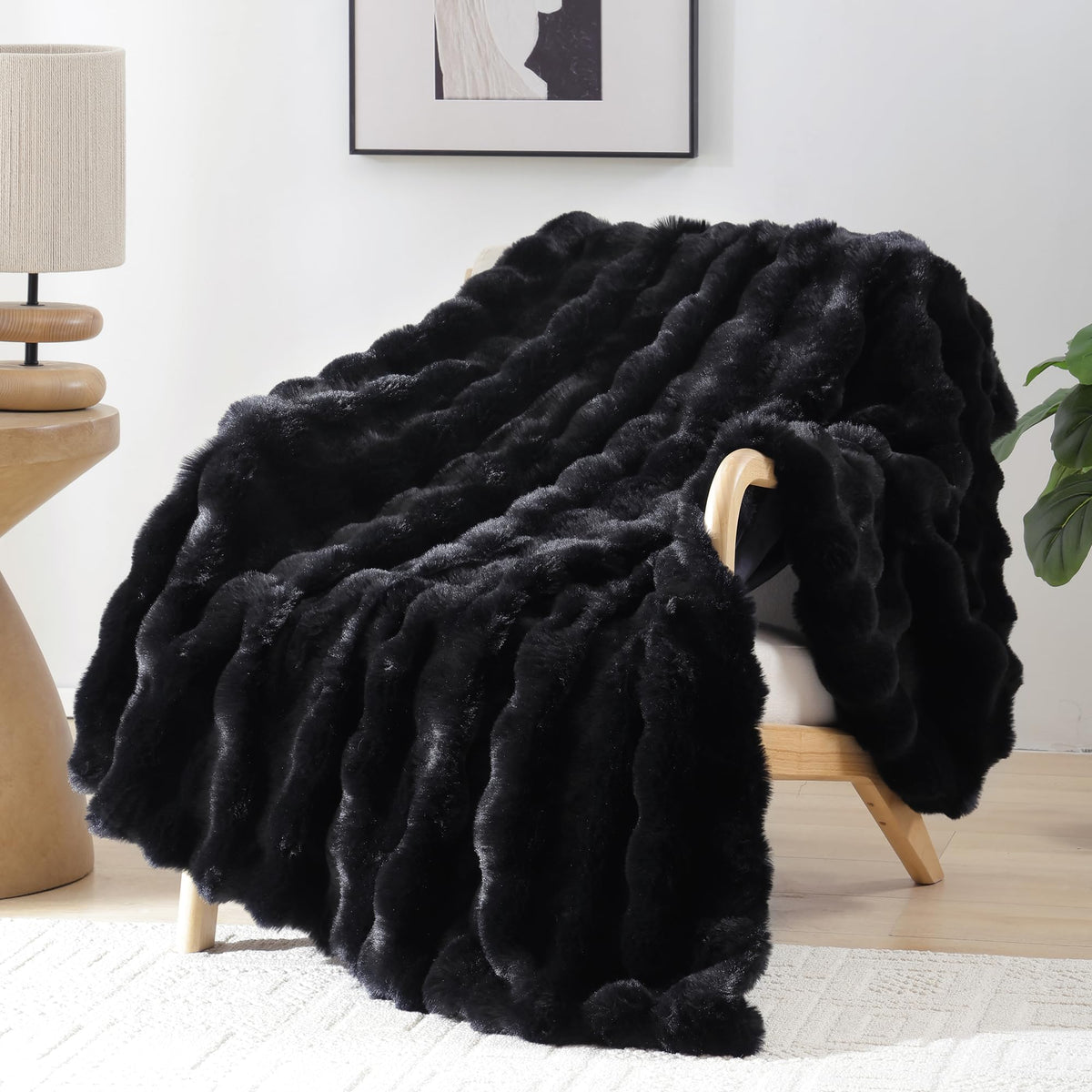 Smoofy Faux Rabbit Fur Throw for Couch - Rainbow Bubble Blanket 50"x60"