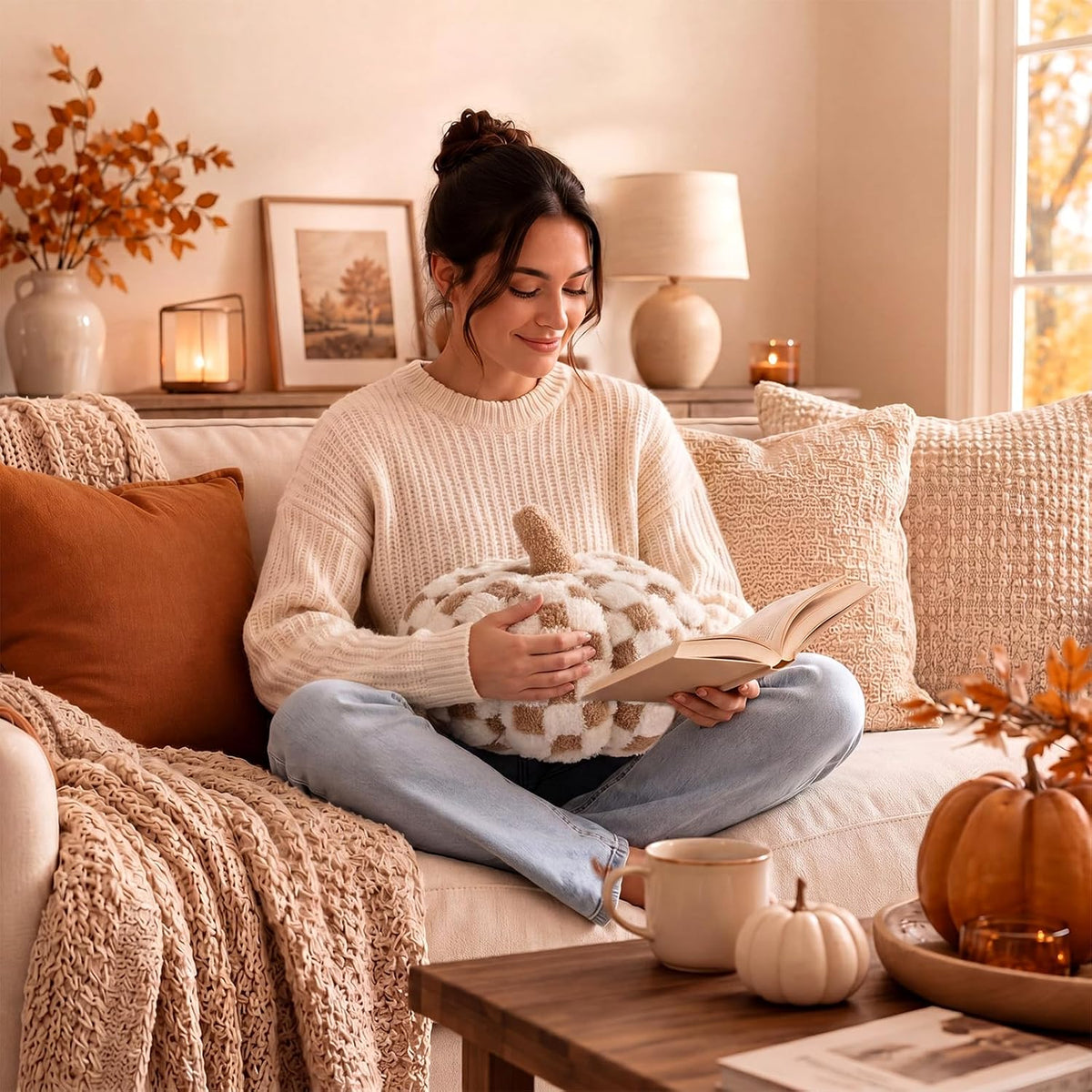 2 Pcs Fall Pumpkin Throw Pillows 11" and 7.9", Decorative Pumpkin Pillows