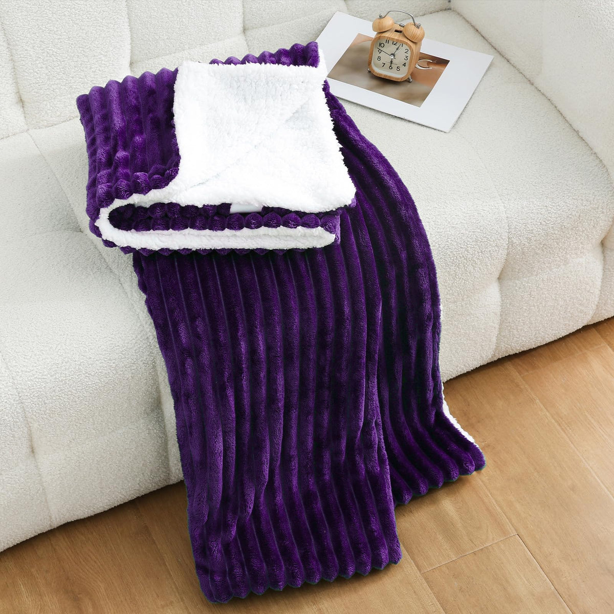 Burnt Orange Sherpa Fleece Throw Blanket 50”×60”Double-sided for Couch