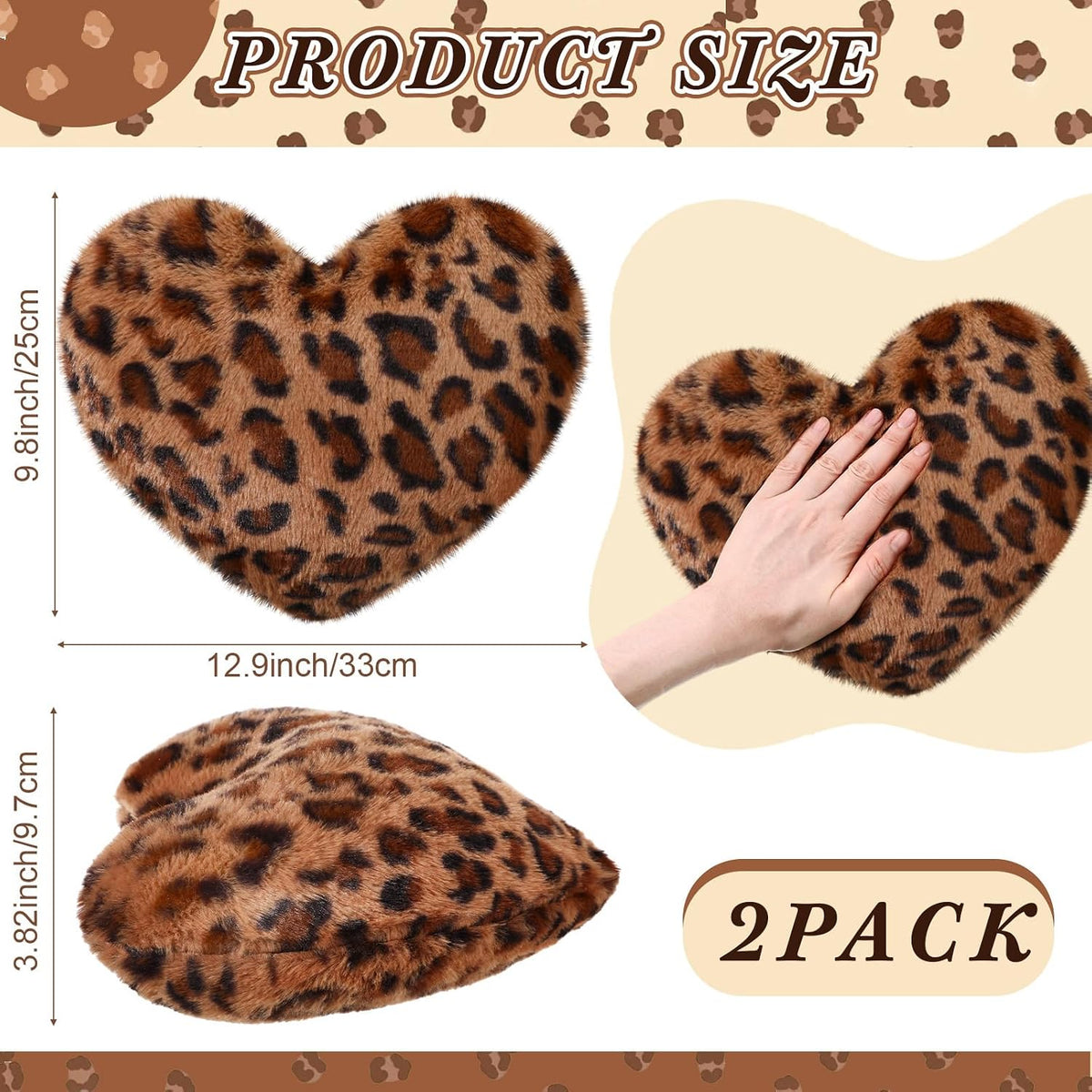 2 Pack Leopard Throw Pillows, Small Heart Shaped Wedding Decor