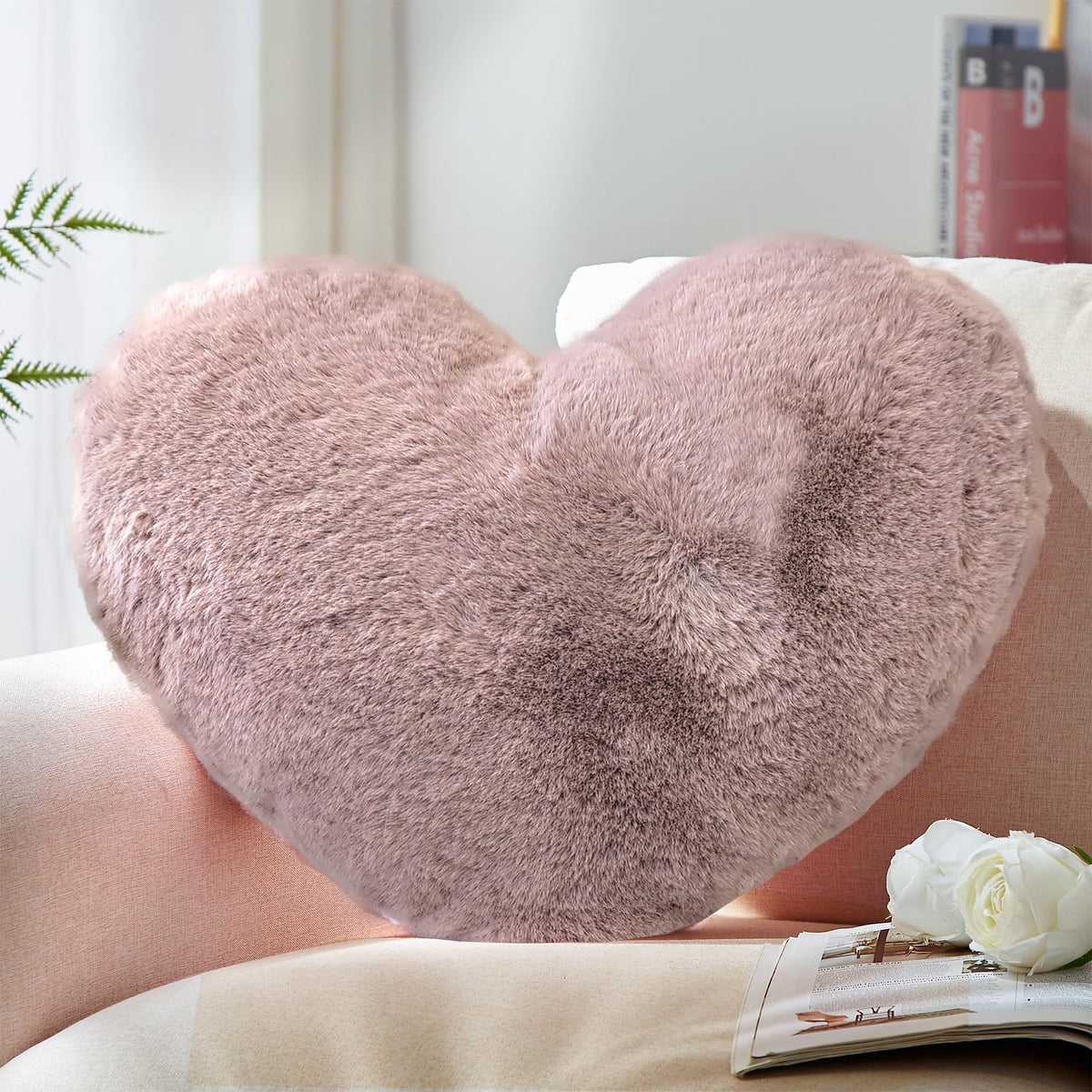 YRXRUS Heart Pillows, Love Heart Shaped Pillow, Small Cute Pink Heart Pillows for Gifts, Faux Rabbit Throw Pillows for Her, Kids, Girls Home Decoration, 10X11 Inch