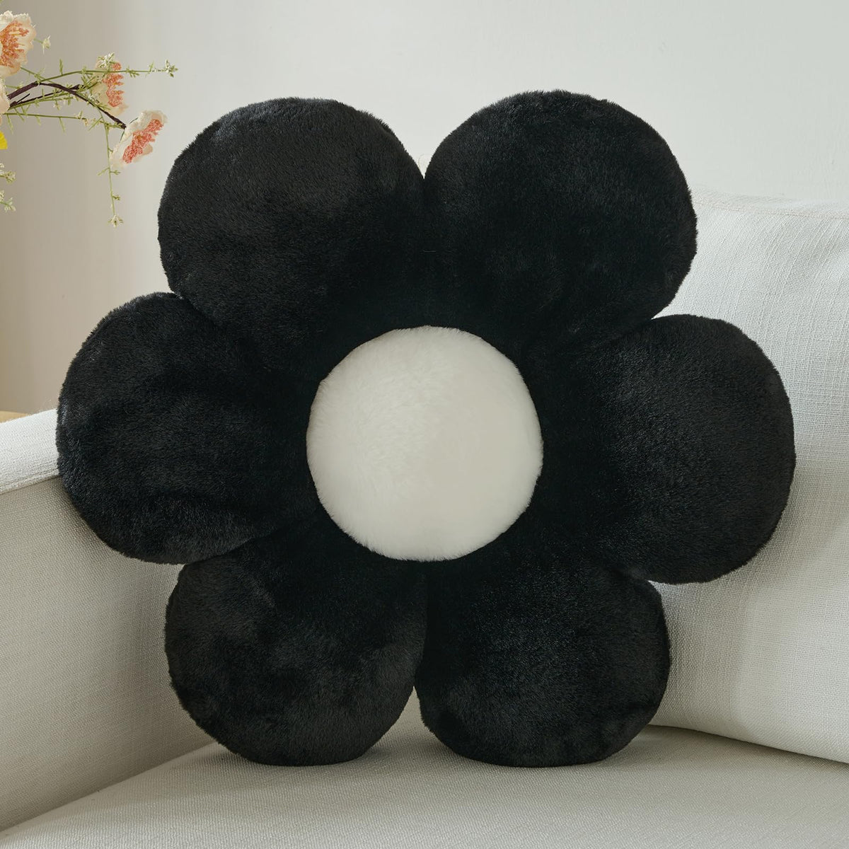 Flower Daisy Pillow, 14.9" Cute Decorative Throw for Couch Bed, White