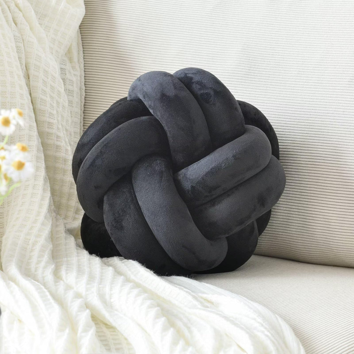 Knot Pillow Ball, Soft Home Decorative Throw Pillows Cushion, Round Changeability Knotted Pillows, Modern Home Handmade Cushions for Bedroom, Sofa, Couch (8 Inch, White)