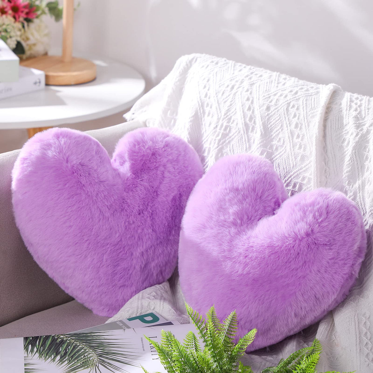 Marsui 2 Pcs Heart Pillows, Royal Purple, 11.81 x 11.02 Inch