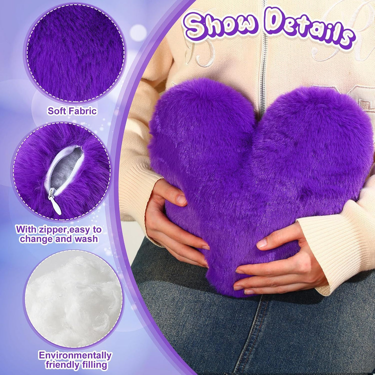 Marsui 2 Pcs Heart Pillows, Royal Purple, 11.81 x 11.02 Inch