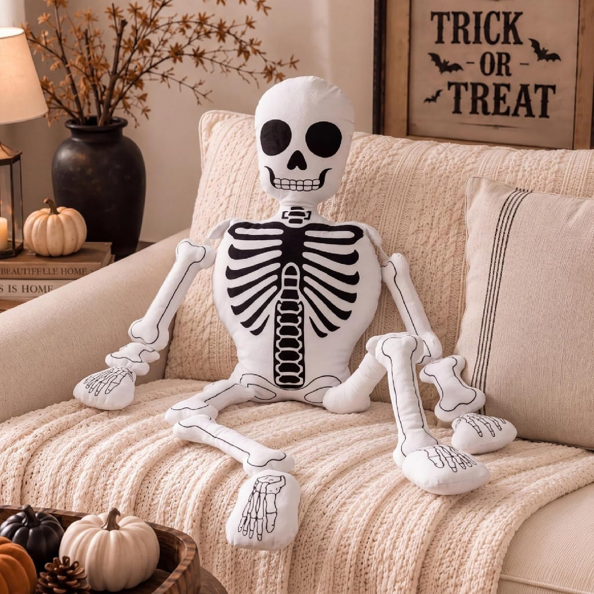 Wonderjune 41 Inch Halloween Skeleton Pillows Plush Stuffed Skull Pillow