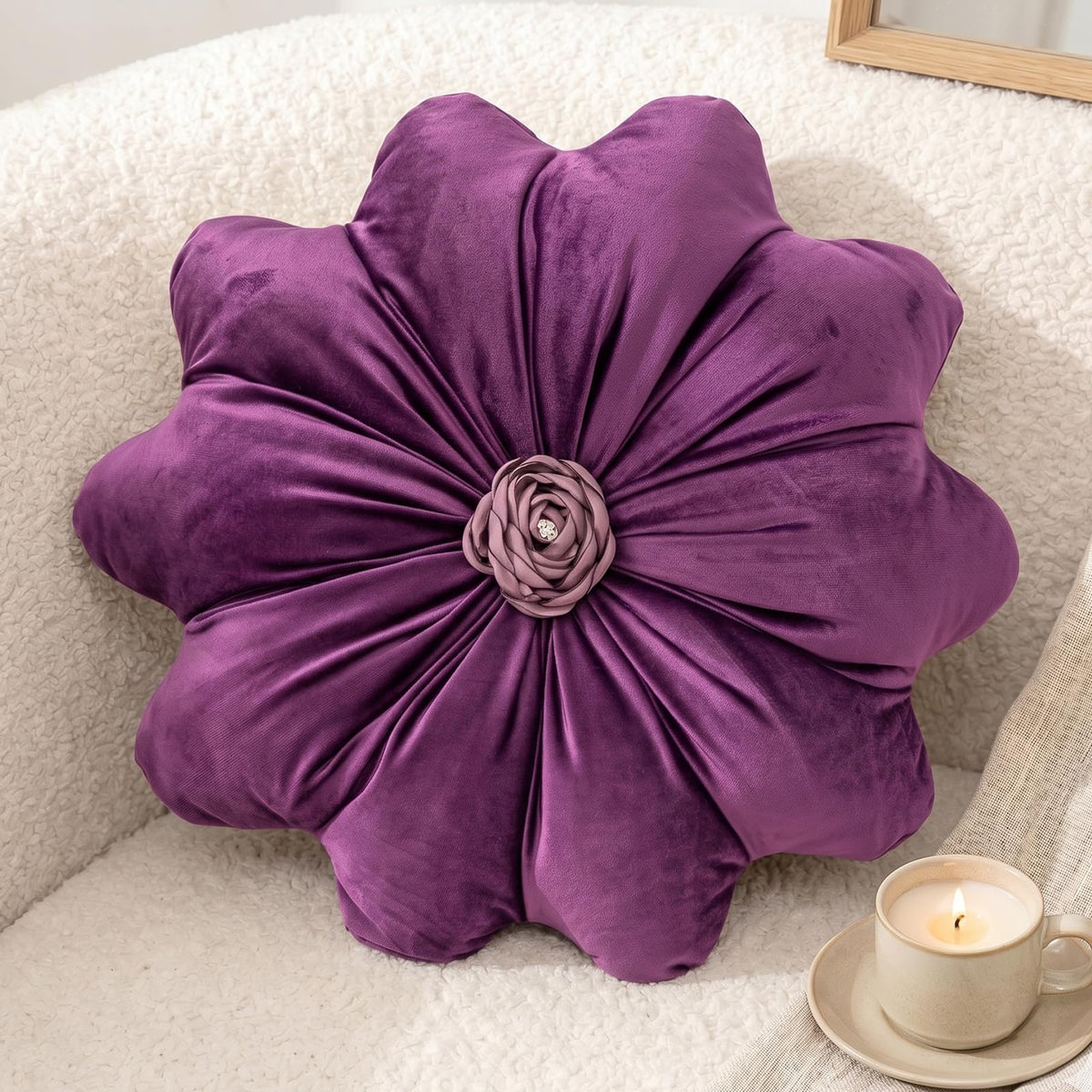 Flower Pillow,Olive Green Round Throw Pillows 15.7"