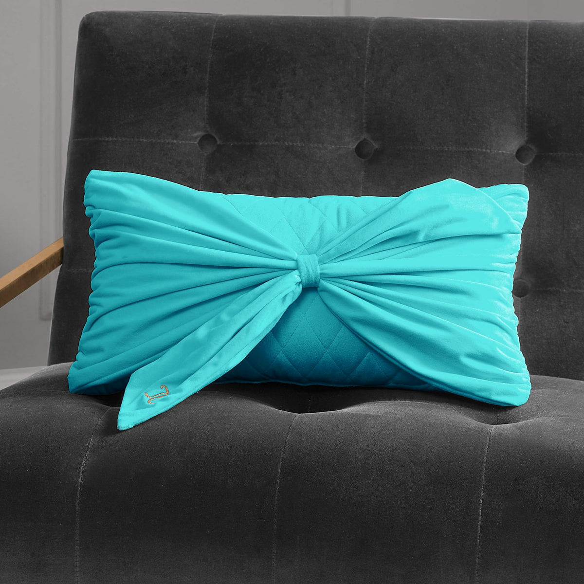 Juicy Couture Velvet Bow Designer Decorative Pillow - 10"x18", Light Pink