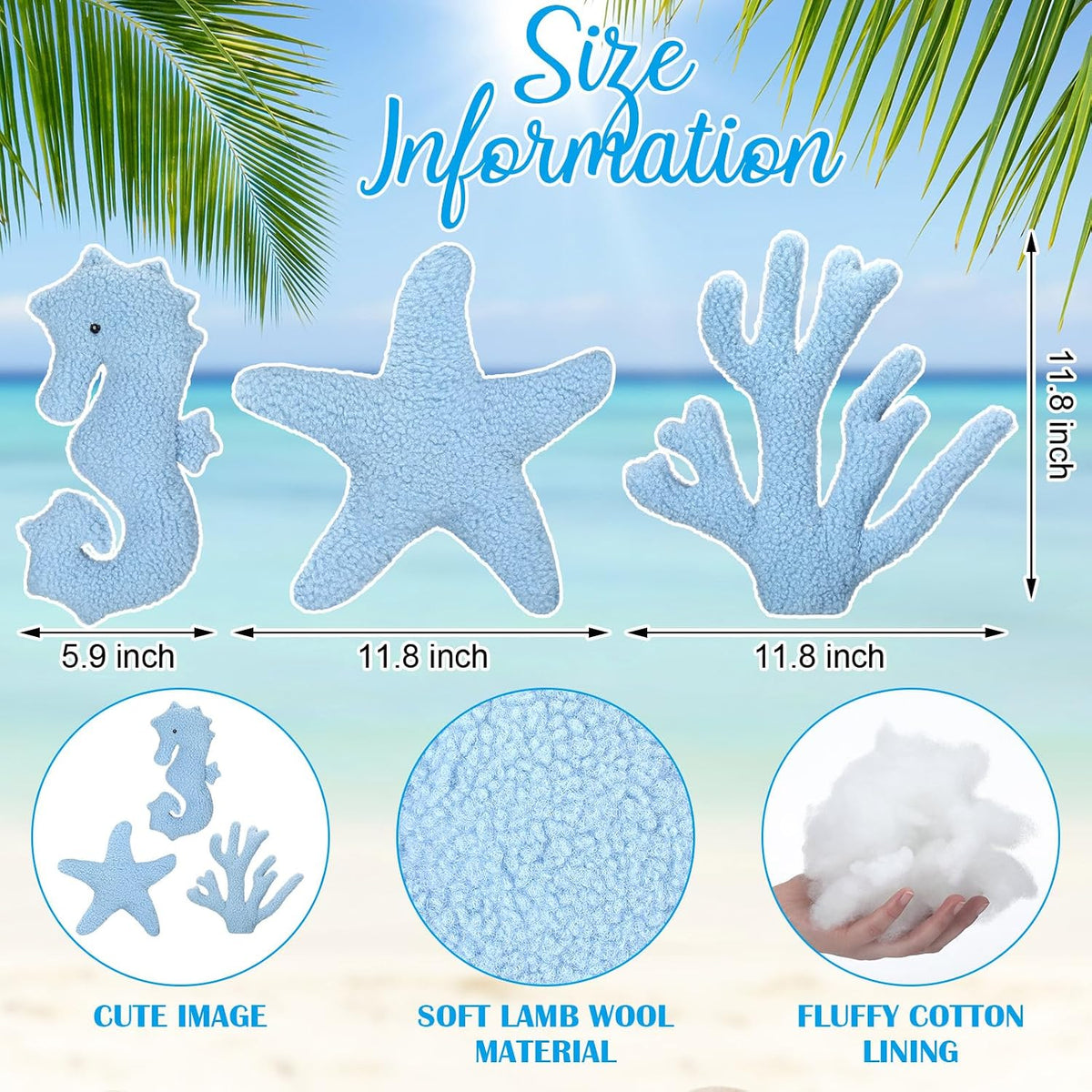 Suzile 3 Pcs Blue Starfish Coral Pillows 11.8 Inch