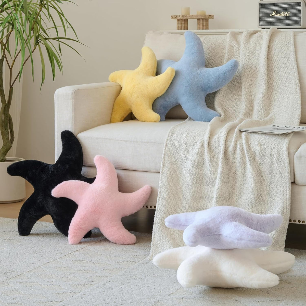 Starfish Pillow, 14.9" Cute Aesthetic Room Decor Accent Pillows, White