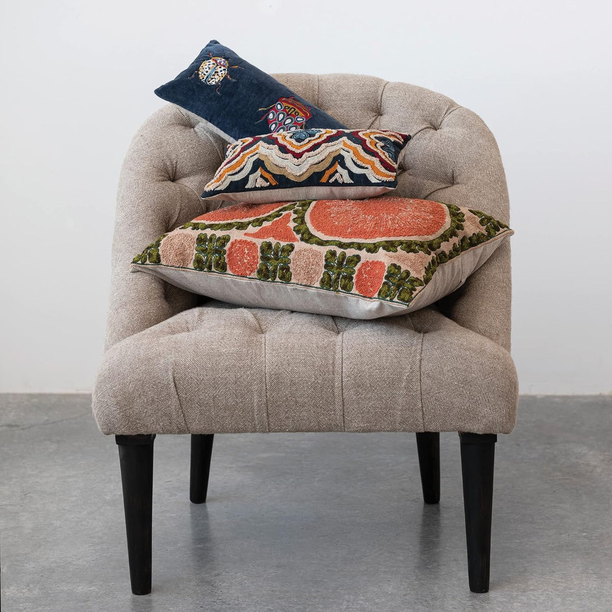 Creative Co-Op Cotton Velvet Embroidered Lumbar Pillow with Beetles and Chambray Back, Multicolor