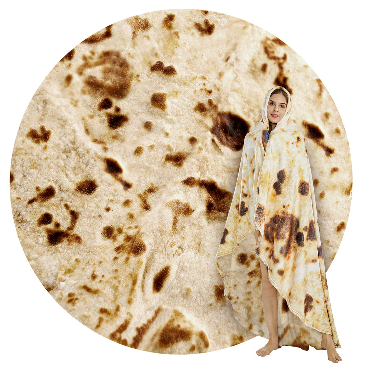 SeaRoomy Burrito Tortilla Blanket, Funny Food Throw Blanket, Round 47inches