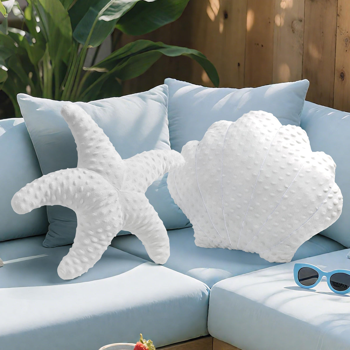 AELS Coastal Throw Pillows Set of 3, Starfish Shell Seahorse Pillows, Beach Ocean Nautical Themed Smooth Soft Minky Decorative Throw Pillows, Cute Pillow for Couch Sofa Bed Living Room Bedroom, White