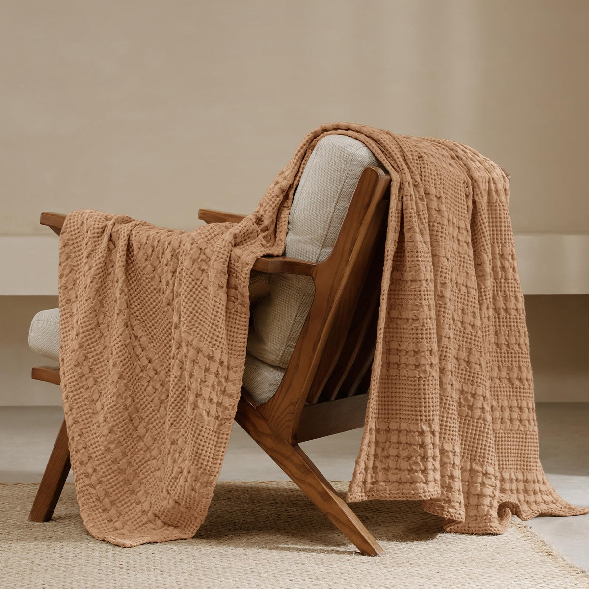 PHF Lightweight 100% Cotton Waffle Throw Blanket for Couch, Light Taupe