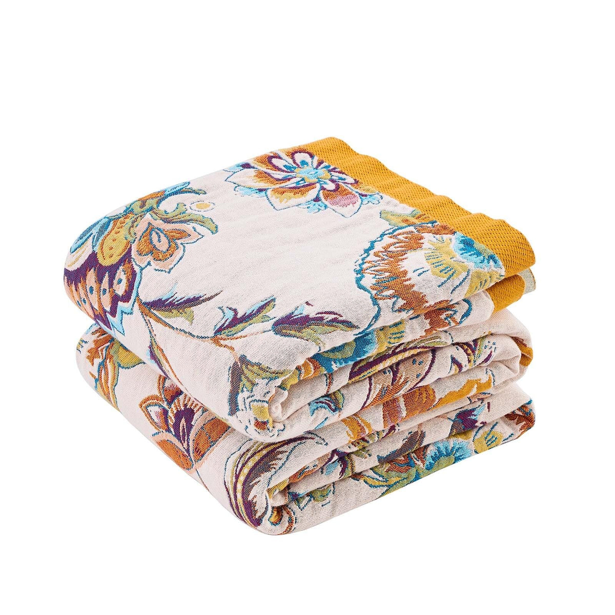 XIBLC Boho Throw Blanket, 100% Cotton Ultra Soft Luxury Throw Rustic Quilt, 50"x60" Floral Bird Butterfly Farmhouse Decor Bed Blankets, All Season Rustic Reversible Bohemian Throw for Bed - Yellow