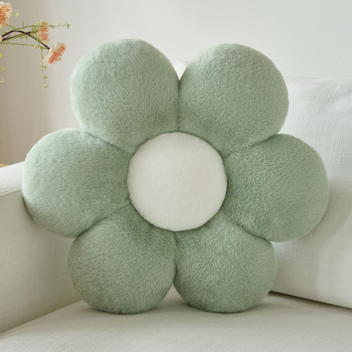 Flower Daisy Pillow, 14.9" Cute Decorative Throw for Couch Bed, White