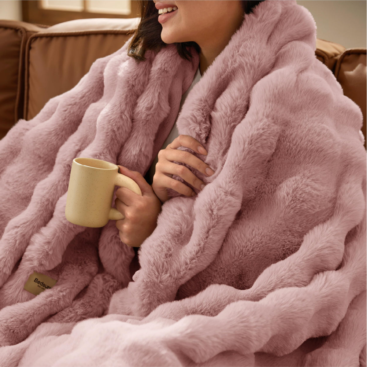 Bedsure Fluffy Bubble Faux Fur Throw XL Blanket, 50"x70", Tie-dye Taupe