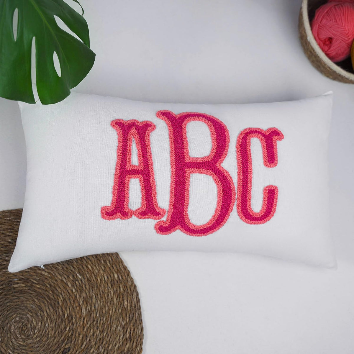 mia'spillow lab Wedding Monogram Punch Needle Embroidery Pillow, Custom Letter Monogram Pillow, Personalized Couple Gift Idea, Lumbar Pillow, Couple Cushion