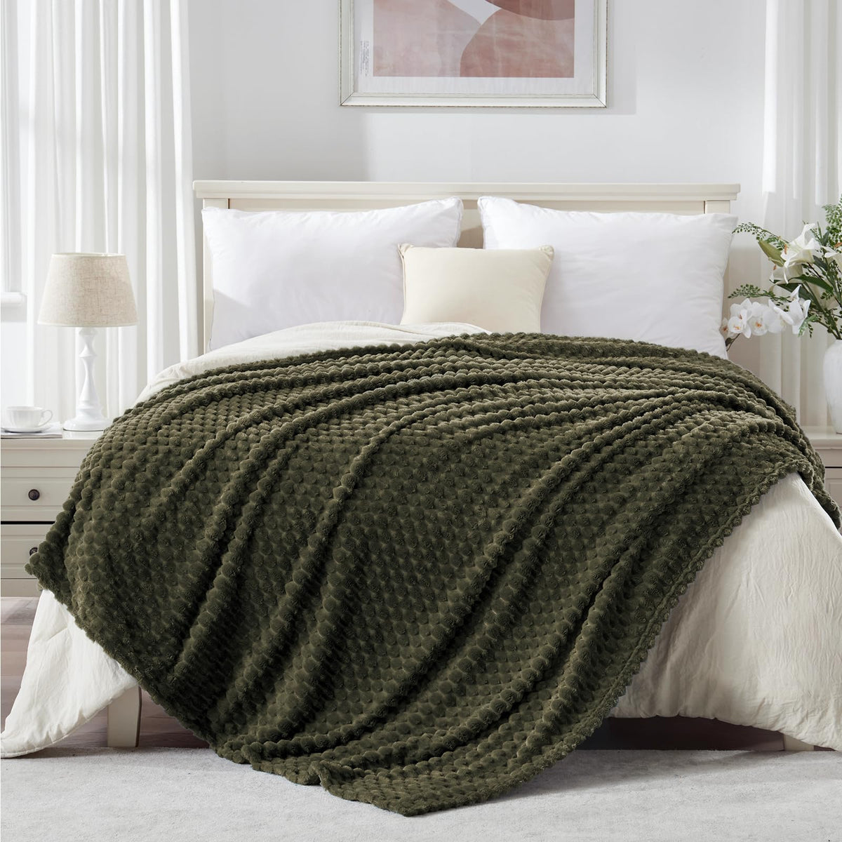EXQ Home Turtle Shell Throw Blanket Beige for Couch Gentle Soft Fleece
