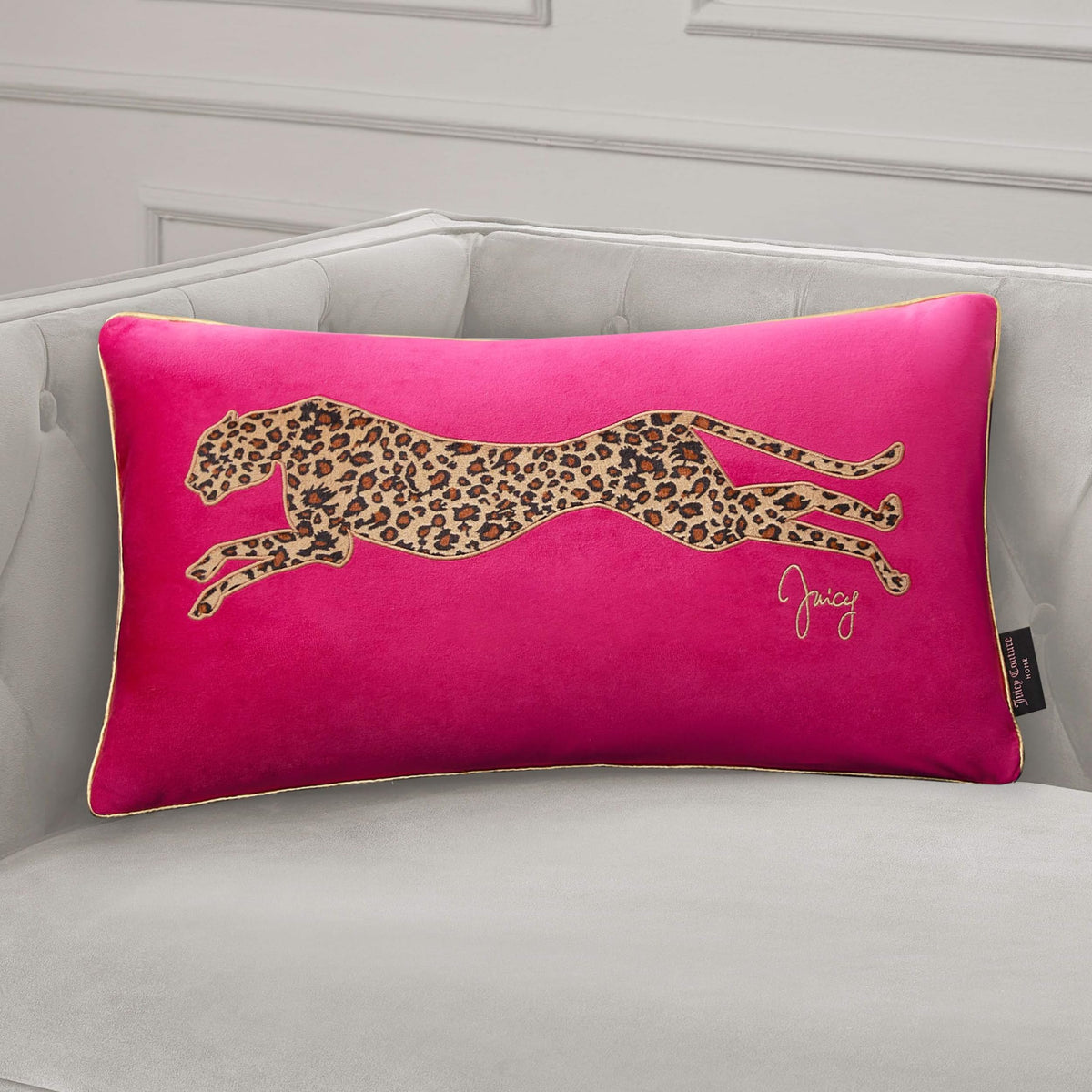 Juicy Couture Reversible Velvet Cheetah Pillow, 14" x 24" Decorative Pillow, Black