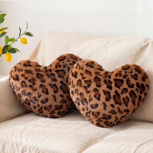 2 Pack Leopard Throw Pillows, Small Heart Shaped Wedding Decor