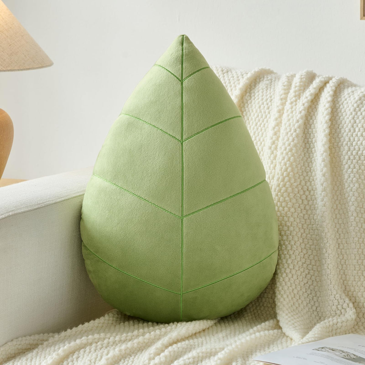 Leaf Pillow, Cute Decorative Throw Plant Pillow (Light Green, 15 Inches)