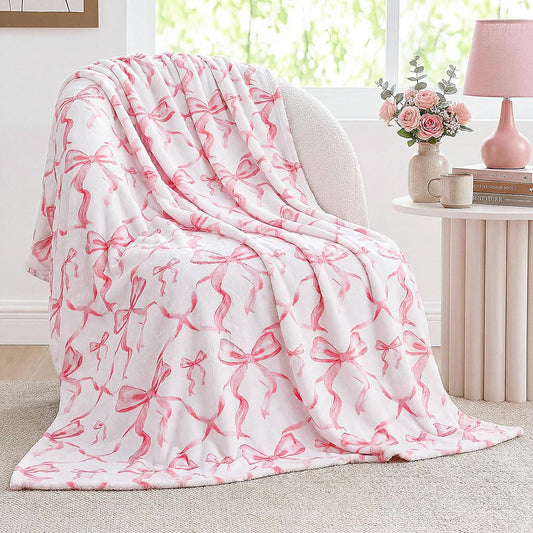 Buryeah Pink Bow Throw Blanket 50"x60" Soft Flannel for Girls Women