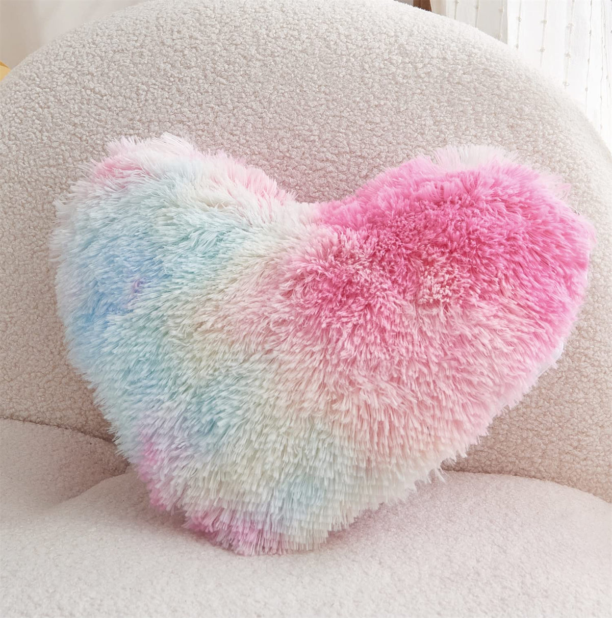 MOOWOO Fluffy Heart Pillow, Faux Fur Throw Pillow,Sherpa Plush Fluffy, Cute Soft Throw Cushion, Christmas Day,Valentines Day Decor for Home Bed Couch (Purple)