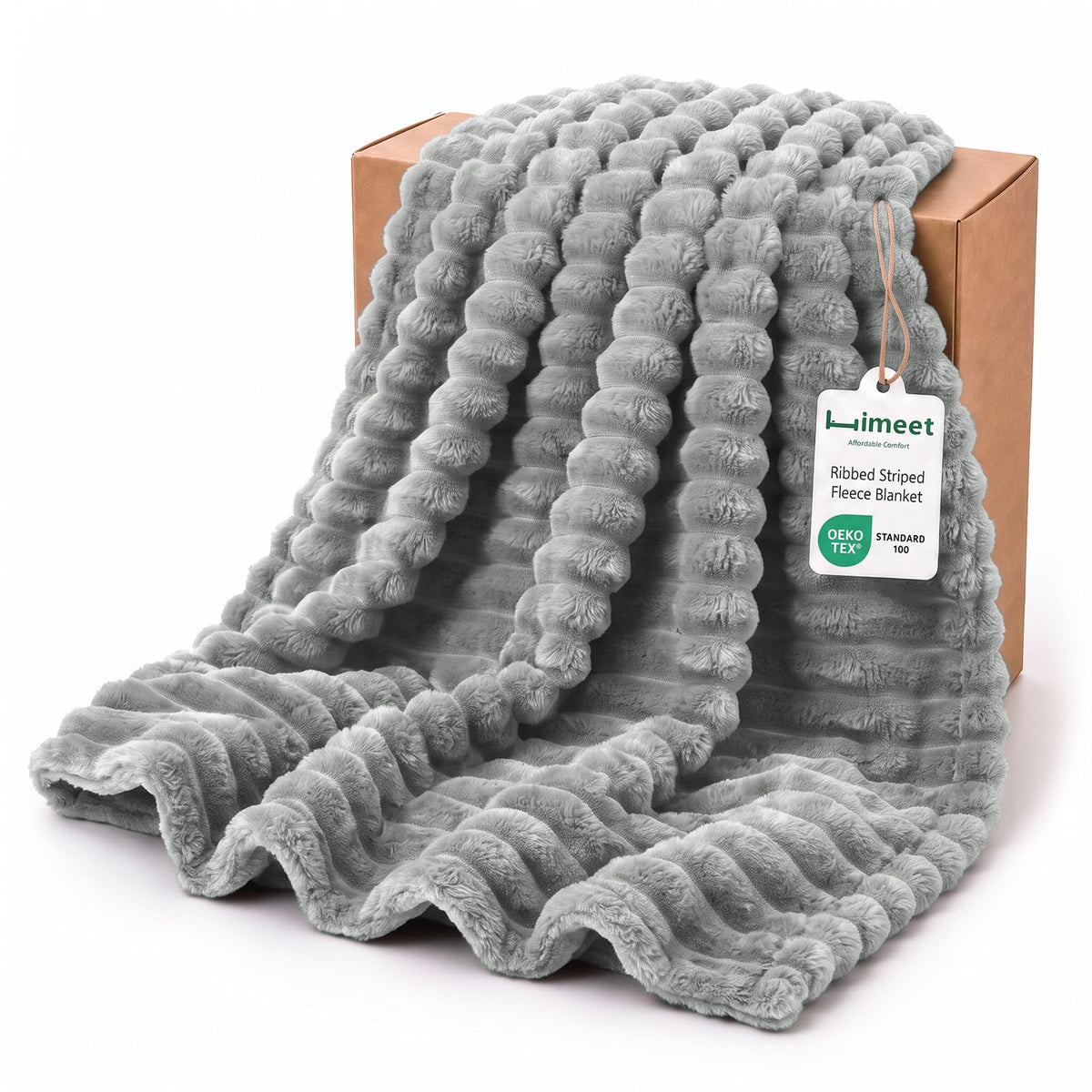 HIMEET Black Throw Blanket for Couch, 300GSM Ribbed Fleece, 50 x 60 Inches
