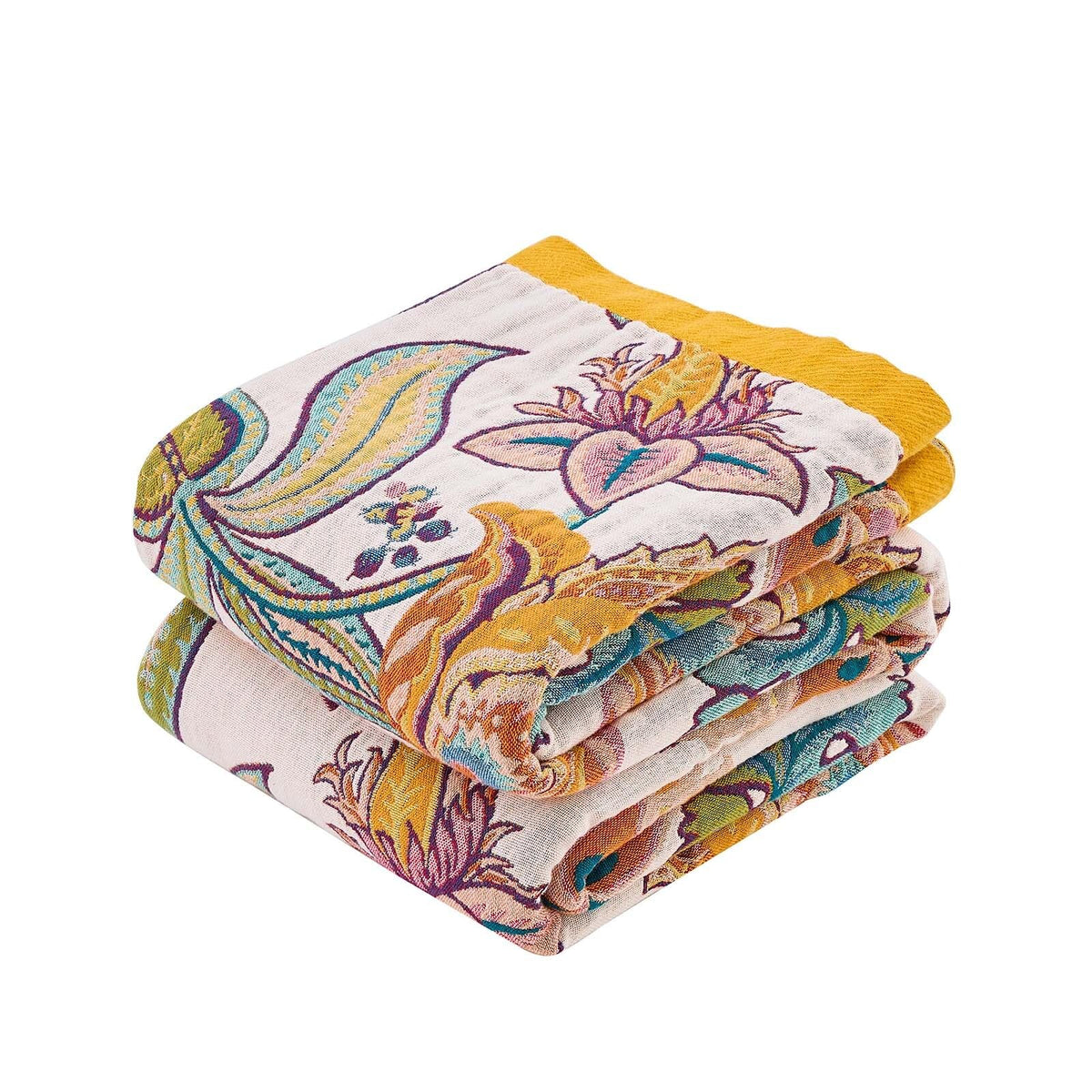 XIBLC Boho Throw Blanket, 100% Cotton Ultra Soft Luxury Throw Rustic Quilt, 50"x60" Floral Bird Butterfly Farmhouse Decor Bed Blankets, All Season Rustic Reversible Bohemian Throw for Bed - Yellow
