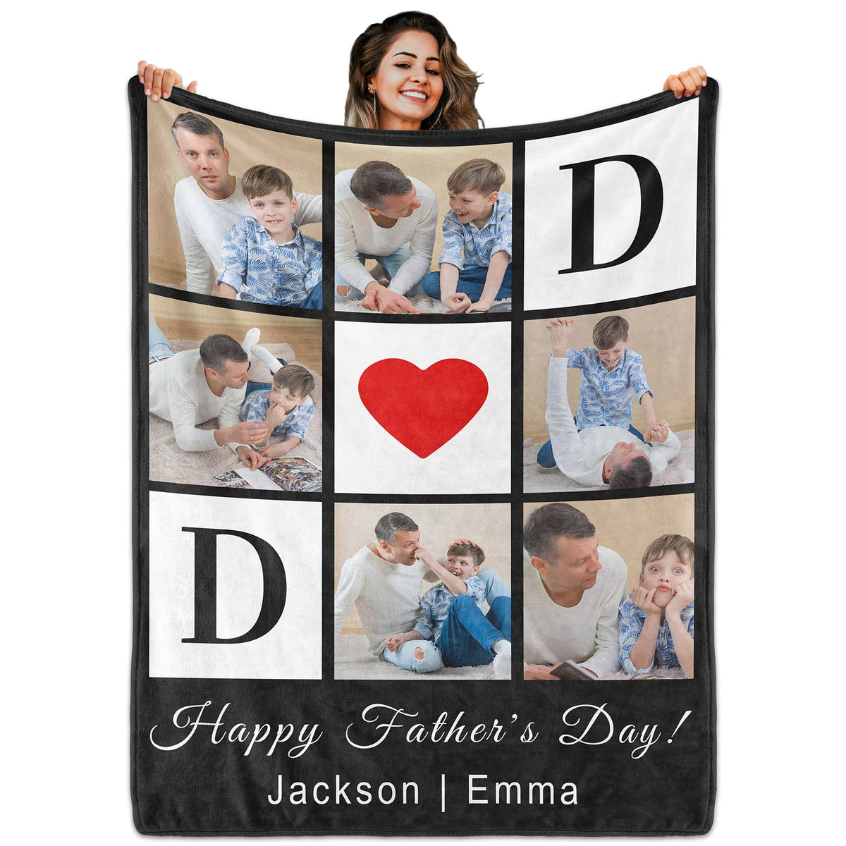 Custom Blanket with Picture Text, Personalized 1 Photo Blanket, HD Printing Customized Flannel Throw Blanket Gifts for Mom Dad Couple Girlfriend Boyfriend Wife Husband