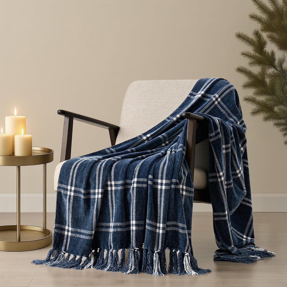 EverGrace Plaid Chenille Fall Throw Blanket, 50"x60", Harvest Orange Plaid