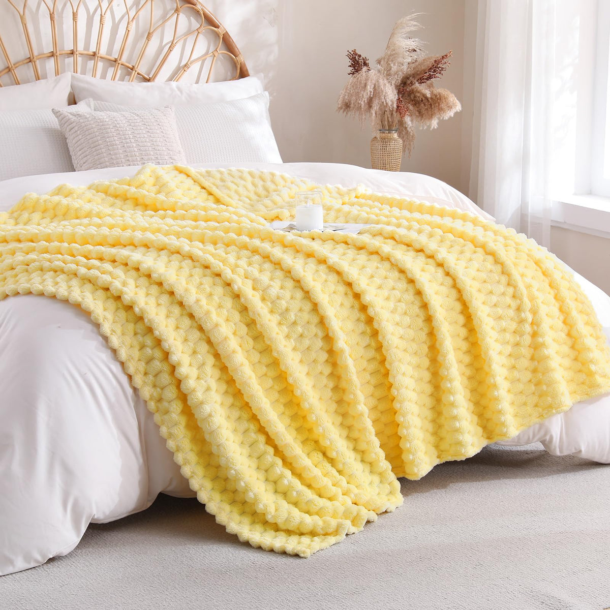 Light Blue Fleece Throw Blanket 50"×60" for Couch Sofa Bed