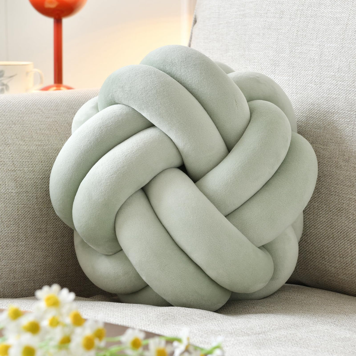 Knot Pillow Ball, Soft Home Decorative Throw Pillows Cushion, Round Changeability Knotted Pillows, Modern Home Handmade Cushions for Bedroom, Sofa, Couch (8 Inch, White)