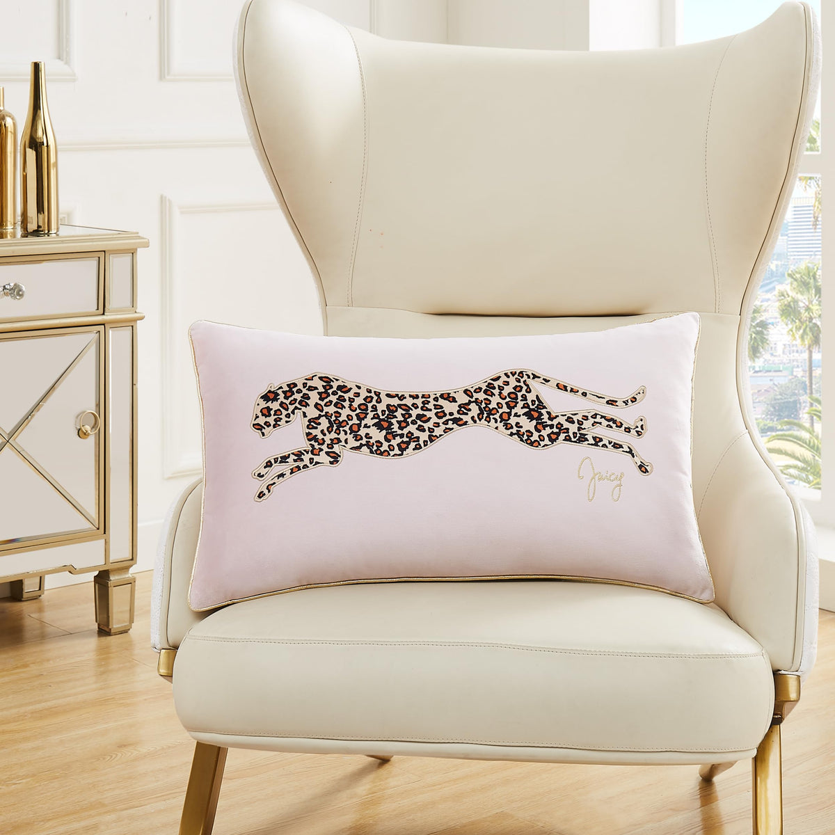 Juicy Couture Reversible Velvet Cheetah Pillow, 14" x 24" Decorative Pillow, Black
