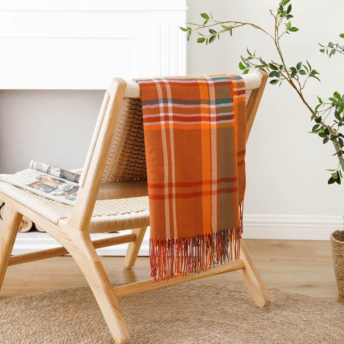 Orange Plaid Throw Blanket for Couch, Fall Throw Blanket 50"x60" Fall Decor