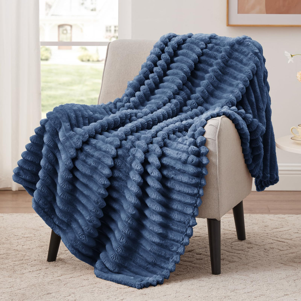 EXQ Home Stripe Jacquard Throw Blanket Light Purple for Couch Gentle Soft