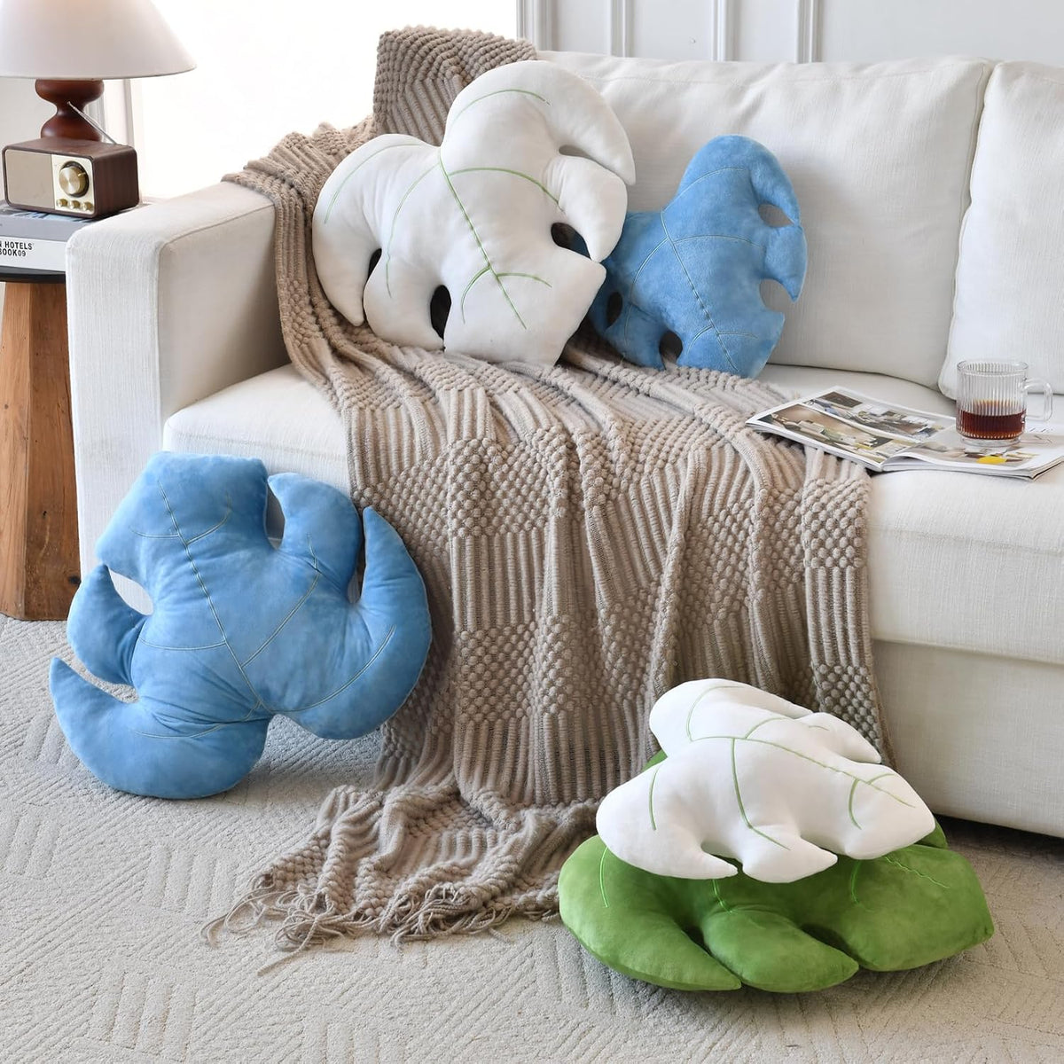 Leaf Pillow, Cute Decorative Throw Plant Pillow (Light Green, 15 Inches)