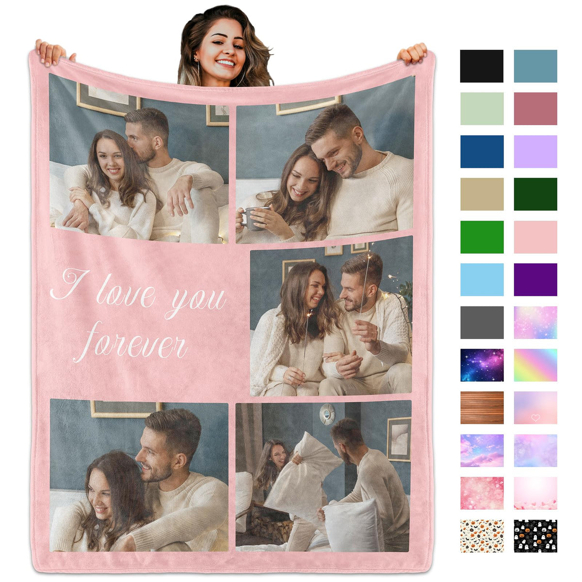 Custom Blanket with Picture Text, Personalized 1 Photo Blanket, HD Printing Customized Flannel Throw Blanket Gifts for Mom Dad Couple Girlfriend Boyfriend Wife Husband