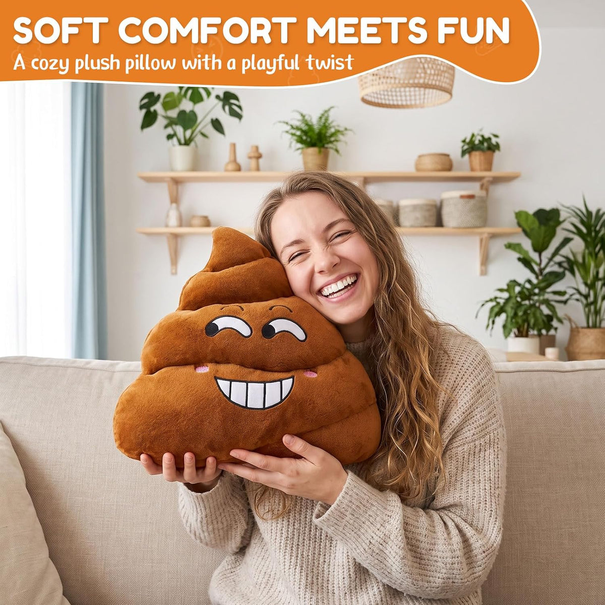 Farting Poop Plush Pillow with Sound – 20 Hilarious Fart Sounds, Soft & Durable Gag Gift for Friends, Coworkers & Prank Lovers, Fun Home Office Party Decoration